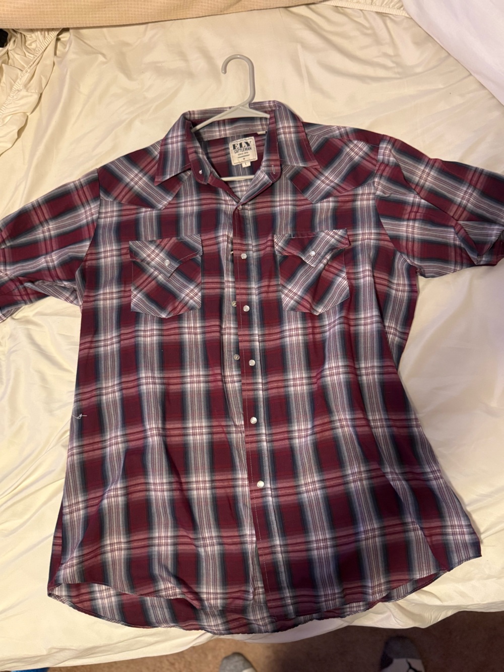 Ely Cattleman Burgundy and Navy Plaid Snap-Front Shirt